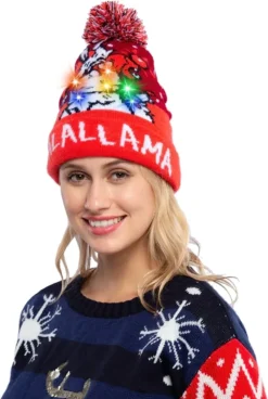 Christmas Falalallama Llama Lit-up Knitted Beanie -Christmas Favors Shop Christmas Falalallama Llama Lit up Knitted Beanie 3 result