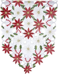 Embroidered Poinsettia Holly Leaf Table Flower Runner 10 Embroidered Poinsettia Holly Leaf Table Flower Runner -Christmas Favors Shop Christmas Flower Table Runner 3 result 600x756 1