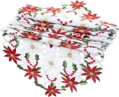 Embroidered Poinsettia Holly Leaf Table Flower Runner 13 Embroidered Poinsettia Holly Leaf Table Flower Runner -Christmas Favors Shop Christmas Flower Table Runner 6 result 600x485 1