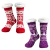 2pcs Womens Christmas Slipper Socks With Grip -Christmas Favors Shop Christmas Fuzzy Ripple Slipper Socks Red and Purple 2 Pack 1 result 600x600 1