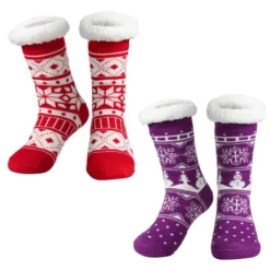 2pcs Womens Christmas Slipper Socks With Grip