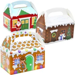 24pcs 3D Christmas House Cardboard Christmas Treat Boxes