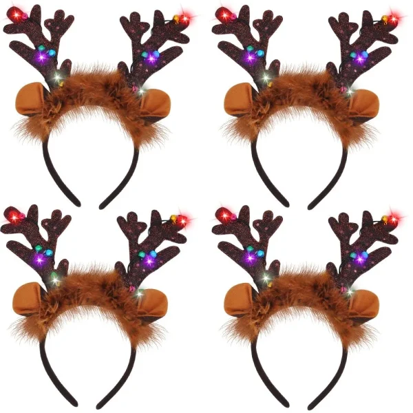 4pcs Light Up Christmas Reindeer Headband 3 4pcs Light Up Christmas Reindeer Headband