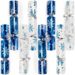 8pcs Blue & White No Snap Christmas Crackers