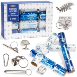 8pcs Blue & White No Snap Christmas Crackers -Christmas Favors Shop Christmas Party Table Favors Blue White Snowflake 6 result 600x600 1