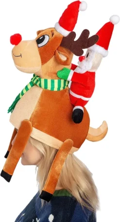 Cute And Festive Santa Riding A Reindeer Christmas Hat -Christmas Favors Shop Christmas Reindeer Hat 3