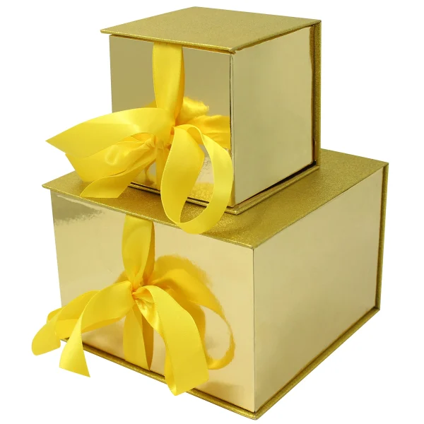2pcs Christmas Gold Glitter Gift Box 3 2pcs Christmas Gold Glitter Gift Box