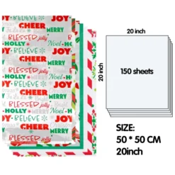 150pcs Christmas Tissue Wrapping Paper With Hologram -Christmas Favors Shop Christmas Tissue Paper wHologram amp Prints for Gift Decoration and Wrapping 6 result 600x600 1