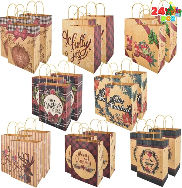 24pcs Vintage Style Kraft Paper Christmas Gift Bags 5 24pcs Vintage Style Kraft Paper Christmas Gift Bags - Image 3