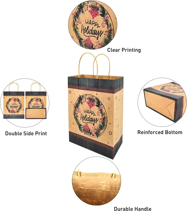 24pcs Vintage Style Kraft Paper Christmas Gift Bags 6 24pcs Vintage Style Kraft Paper Christmas Gift Bags - Image 4