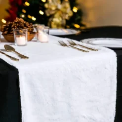 Faux Fur Christmas White Table Runner 15in X 72in -Christmas Favors Shop Christmas White Faux Fabric Table Runner 6 result 600x600 1