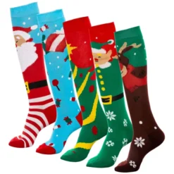 5pcs Women Christmas Patterned Knee High Socks