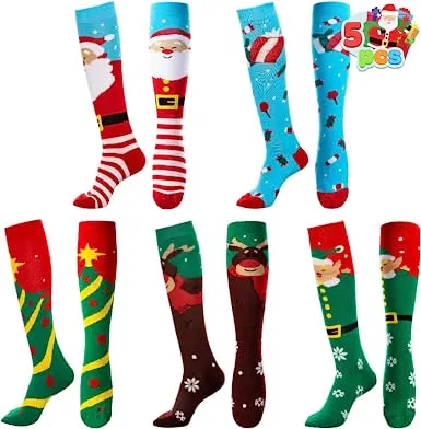 5pcs Women Christmas Patterned Knee High Socks 4 5pcs Women Christmas Patterned Knee High Socks - Image 2