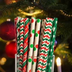 200pcs Colorful Disposable Christmas Paper Straws