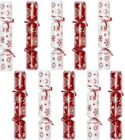 Fun 10pcs No Snap Red And White Snowflake Christmas Cracker