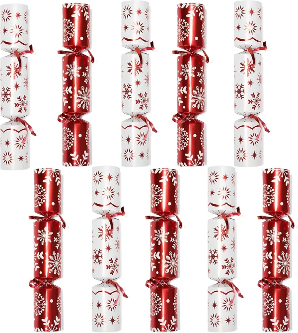 Fun 10pcs No Snap Red And White Snowflake Christmas Cracker 3 Fun 10pcs No Snap Red And White Snowflake Christmas Cracker