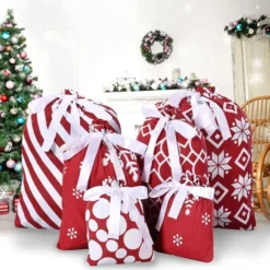 6Pcs Geometric Red Fabric Gift Bags -Christmas Favors Shop Geometric Red Fabric Gift Bags 6 Pcs 5 result 600x600 1