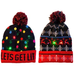 2pcs LED Light Up Christmas Knitted Beanies