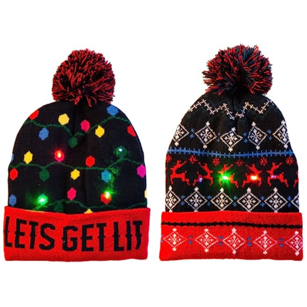 2pcs LED Light Up Christmas Knitted Beanies 3 2pcs LED Light Up Christmas Knitted Beanies