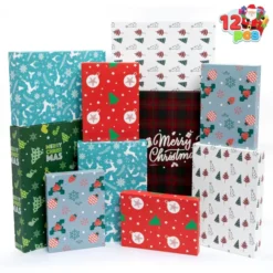 12pcs Assorted Sizes Christmas Paper Gift Boxes With Lids -Christmas Favors Shop Paper Gift Boxes 2 result 600x600 1