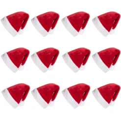 12pcs Christmas Red Velvet Santa Hats