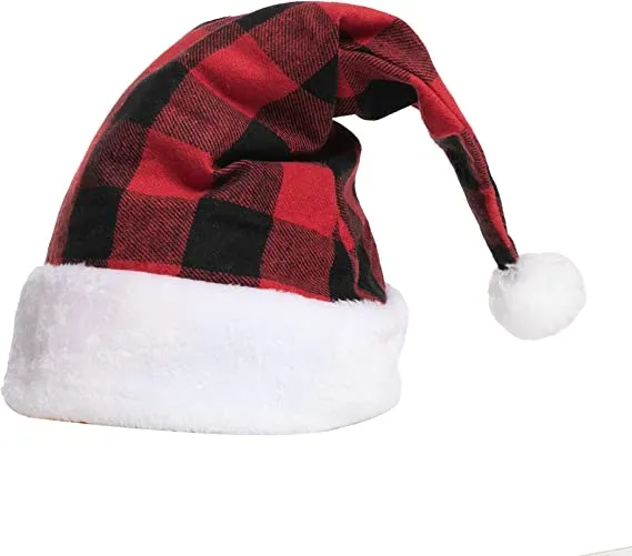 12pcs Red Velvet Plush Plaid Christmas Hat 5 12pcs Red Velvet Plush Plaid Christmas Hat - Image 3