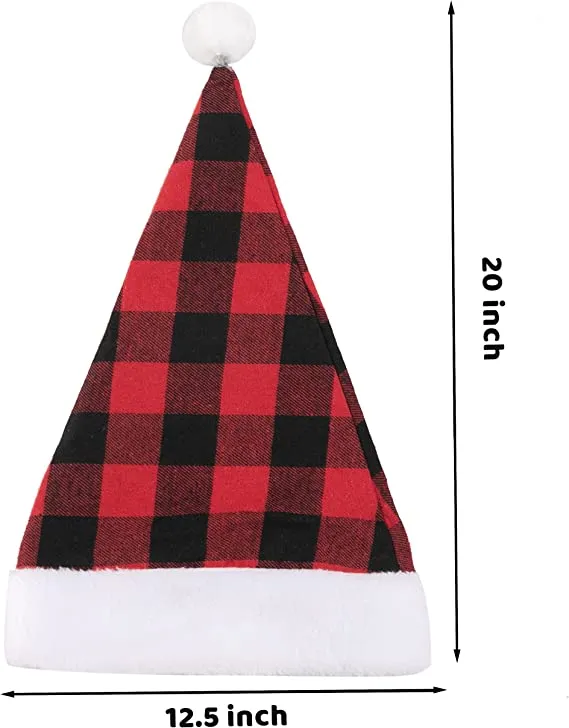 12pcs Red Velvet Plush Plaid Christmas Hat 6 12pcs Red Velvet Plush Plaid Christmas Hat - Image 4