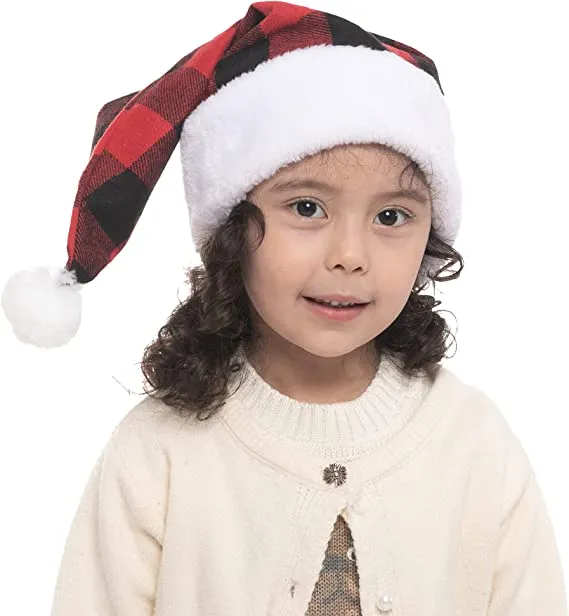 12pcs Red Velvet Plush Plaid Christmas Hat 7 12pcs Red Velvet Plush Plaid Christmas Hat - Image 5