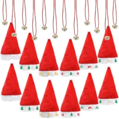 12pcs Christmas Premium Santa Hat With Necklace