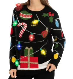 Womens Light Up String Lights Ugly Christmas Sweater