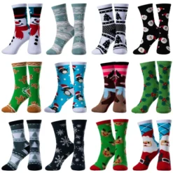 12pcs Womens Christmas Cotton Socks