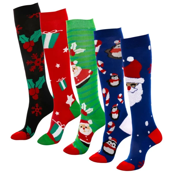 5pcs Womens Christmas High Socks 3 5pcs Womens Christmas High Socks